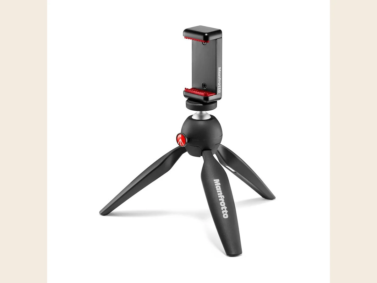 Manfrotto PIXI mini tabletop tripod with smartphone clamp
