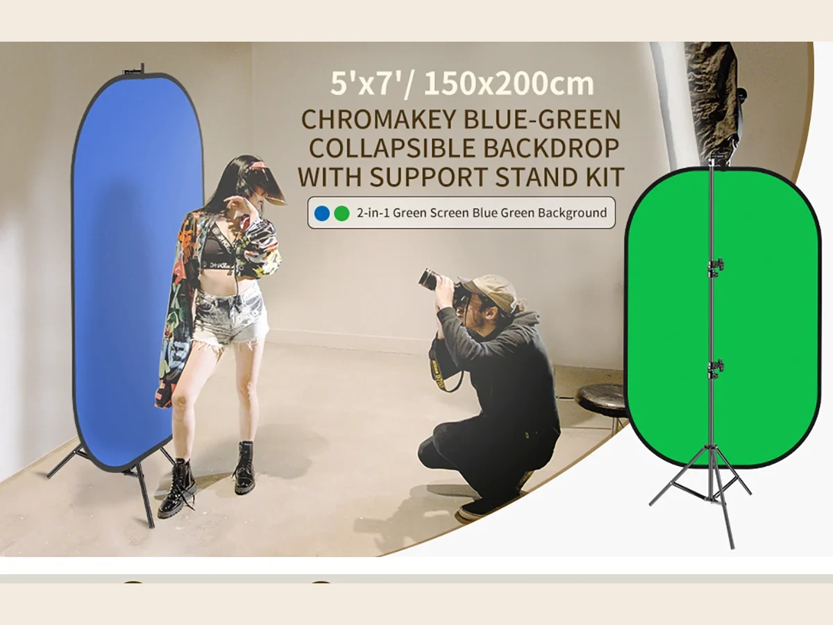 NEEWER reversible blue and green collapsible chroma-key backdrop with support stand