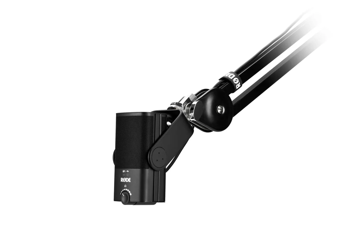 RØDE NT-USB Mini mounted on a microphone arm